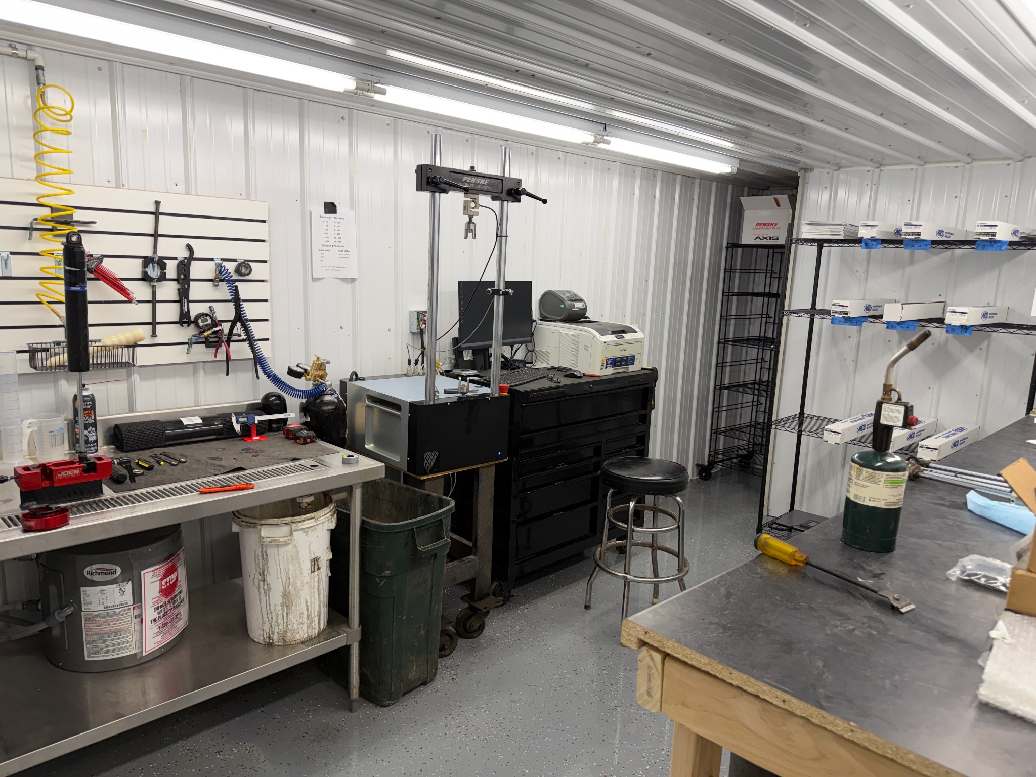 NTC shock room with Penske S-Link Shock Dyno